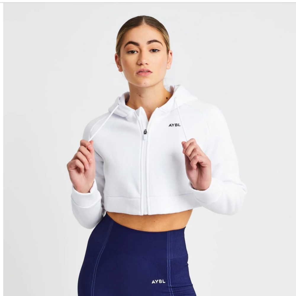Beyond Cropped Zip Hoodie - White